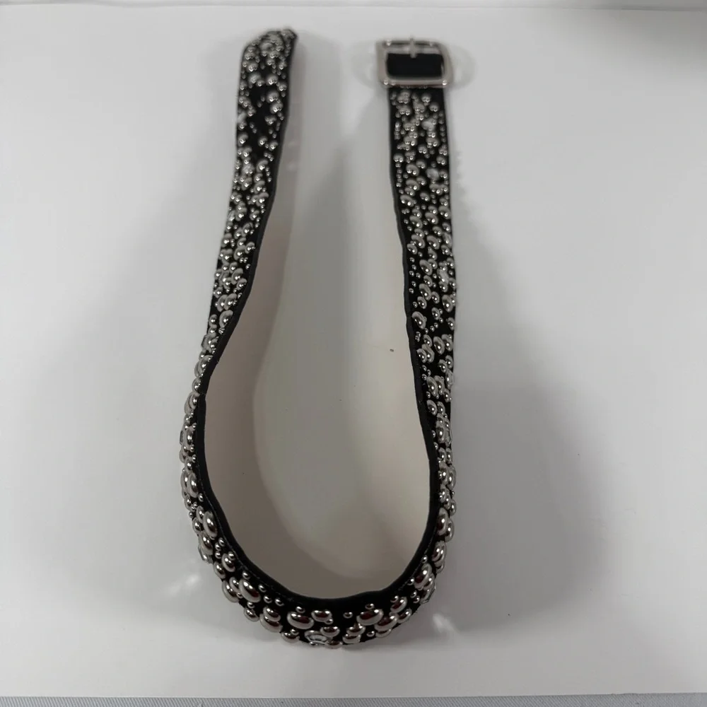 Studded Black Suede Belt with Silver Buckle, size M